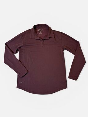 BYLT mens M Medium purple solid cotton blend long sleeve polo shirt EUC